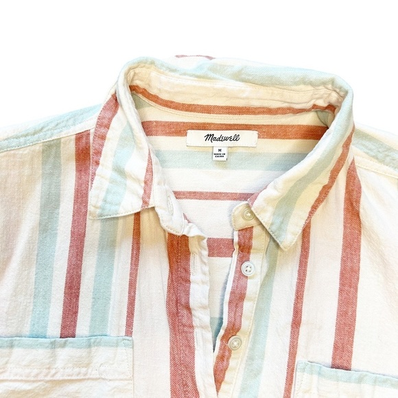 Madewell Courier Stripe Linen Cotton cream multicolor shirt dress Popover Medium - Picture 3 of 8